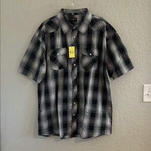 Men's Snap Button Black and White Checkered Shirt